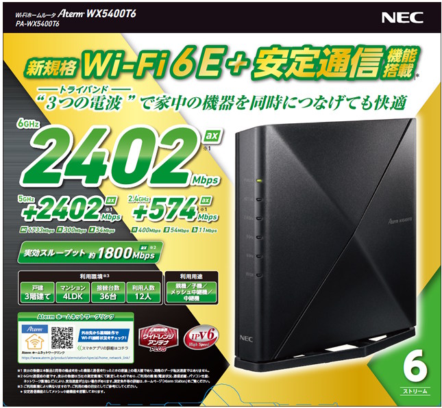 Aterm WX5400T6（NEC）｜家族で多くの機器をつなぐ人