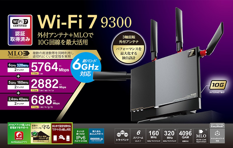 WXR9300BE6P（BUFFALO）｜10ギガを主にWi-Fiで使う人