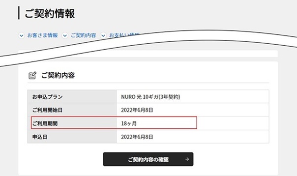 NURO光の契約期間の確認結果