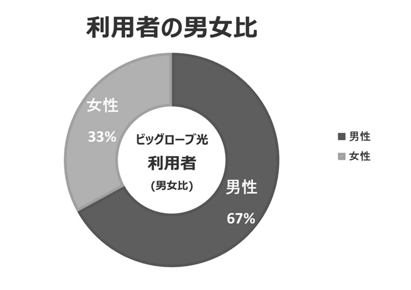 100人の利用者の男女比は「67対33」【BIGLOBE光の口コミ評判】